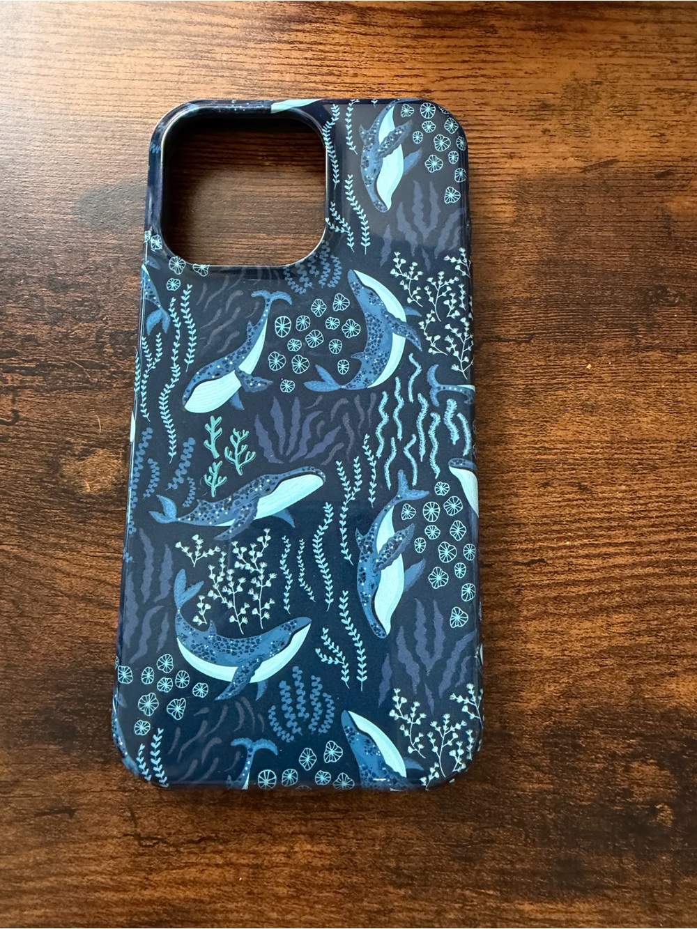 Whale Pattern Navy Blue Phone Case for iPhone 15 Pro Max - BRINDLY